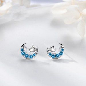 Blue Moon w/ Small Heart Stud Earrings-ECZ009  SS087